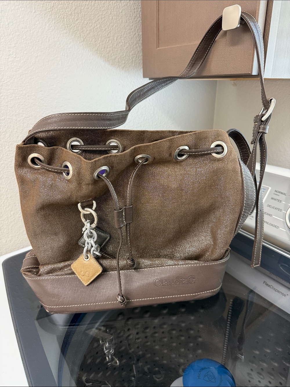 Brown Drawstring Bucket Shoulder Bag